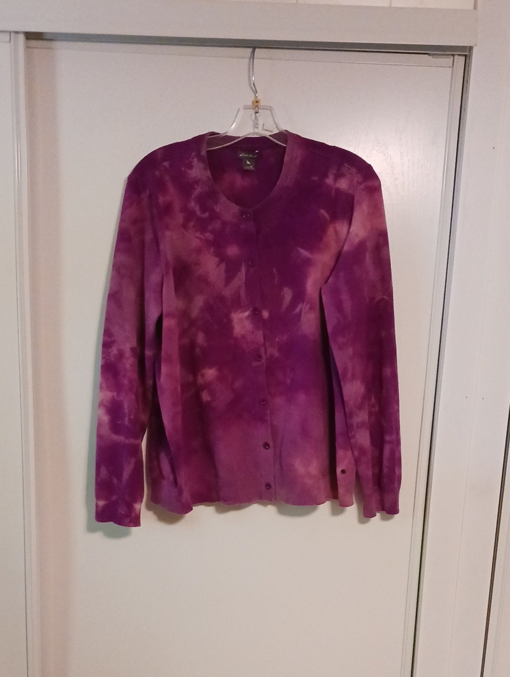 Eddie Bauer Purple Tie-Dye Button-Front Cardigan